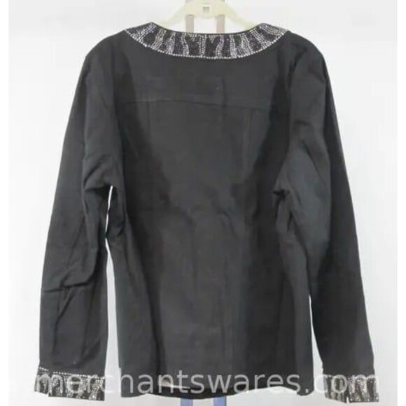 SALE! NWT- SASSY Quacker Factory Black Denim Jacket, Rhinestone Embellishment XL - Picture 2 of 10